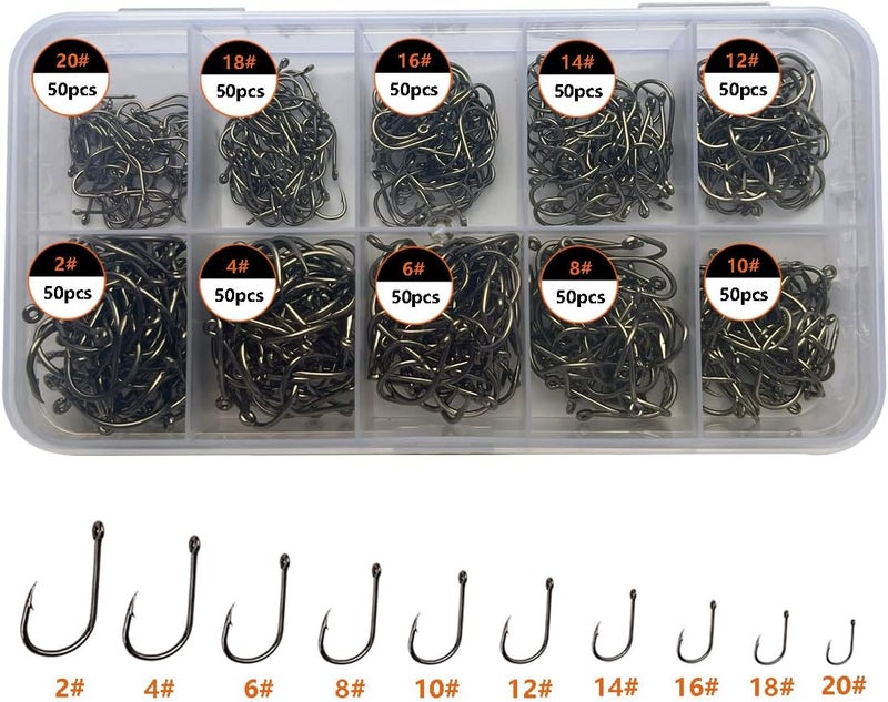 AMHDV 300Pcs/ 500Pcs/ 1000Pcs Small Fishing Hooks, 10 Different Sizes Tiny Fish Hook Set for Freshwater - Image 1